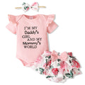 0-18 Monate Kleinkind Baby Mädchen 3-teiliges Kostüm-Set Neugeborenes Baby Mädchen Rüschen Kurzarm Strampler + kurze Hose Rock Kleinkind Mädchen Set
