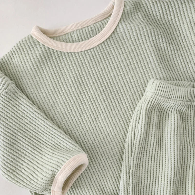 Koreanischer Stil Kinder Kleidung Anzug Waffel Pullover+Hosen Baby Jungen Mädchen Kleidung Set Frühling Herbst Kinder Kleidung Anzug