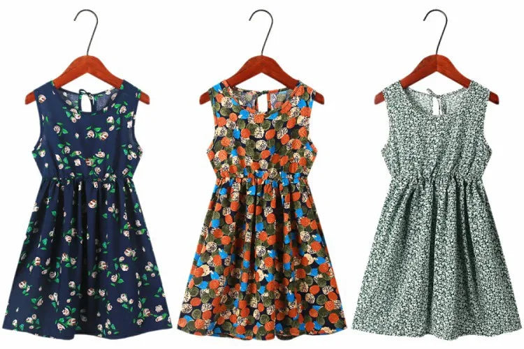 New Mother Daughter Summer Dresses Sleeveless Floral Flower Print Sundress Mom Mommy and Me Beach Dress Family Matching Outfits