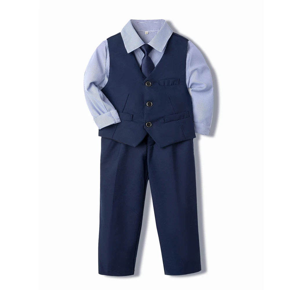 Kids Uniform for Boys Girls Vest 4 PCS Long Sleeve Autumn Back to School Clothing Set Teenage Preppy Style Daily Fashion Dress