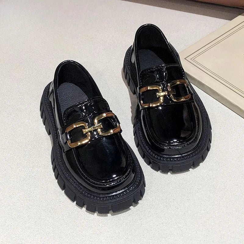 Kids Leather Loafers Lightweight Soft Sole School Shoes for Big Kids Boys Girls Solid Black Classic Casual 2026 New Arrival