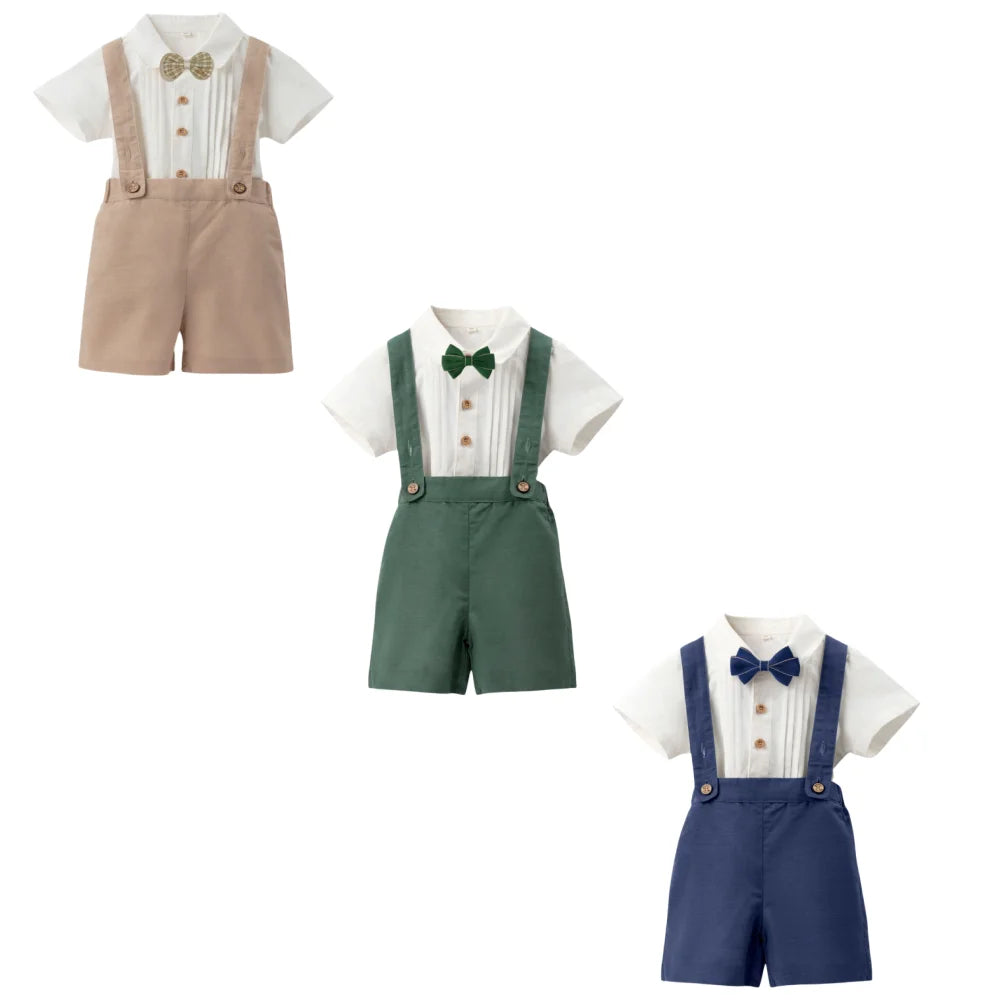 Summer Baby Boys Clothes Suit 1-4Y Kids Short-sleeded Solid Shirt and Elastic Waist Shorts for Boy Daliy Birthday Clothes Set