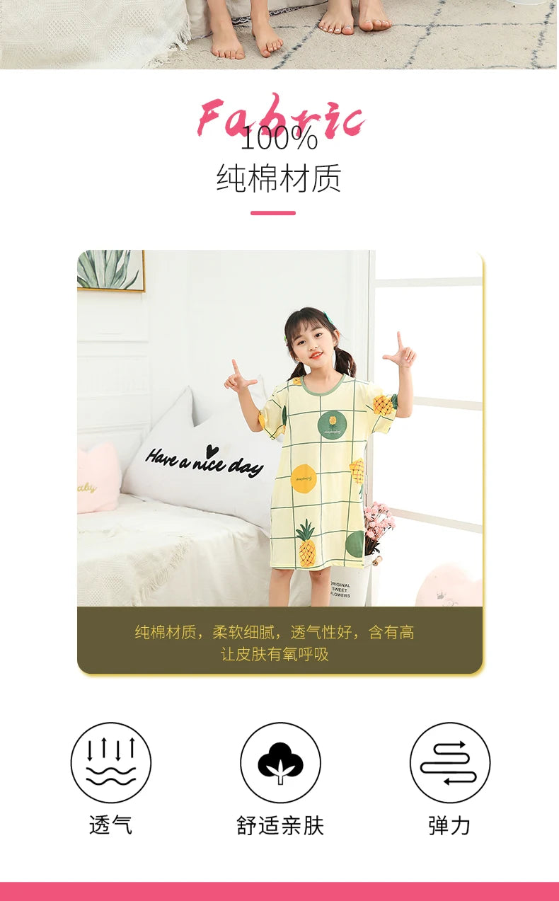 Summer Mom Daughter Night Dress Family Pajamas Sleepwear Kids Girl Nightgown Pajamas for Teen Girls Kids Pajamas Dress