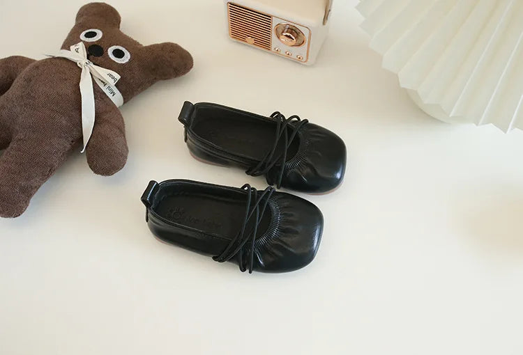 Baby Girls Leather Shoes Soft Princess Ruffles Pleated Mules Kids Casual Flats Slip-on 2025 Autumn New Children's Dress Shoes