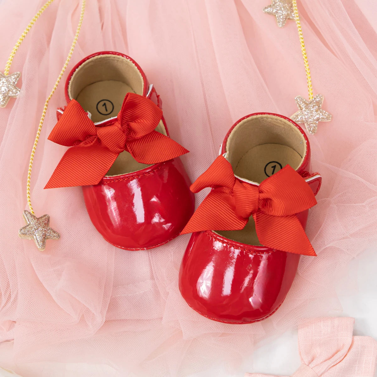 Bailarinas con nudo de lazo para bebé, suela de goma antideslizante, zapatos de PU para primeros pasos, zapatos de vestir para cuna de bebé