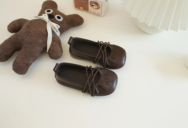 Baby Girls Leather Shoes Soft Princess Ruffles Pleated Mules Kids Casual Flats Slip-on 2025 Autumn New Children's Dress Shoes