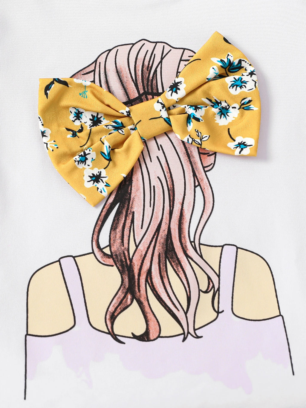 Conjunto de 2 piezas de verano para niña: camiseta con estampado de dibujos animados y pantalones rectos florales, ropa infantil transpirable, atuendo informal de moda.