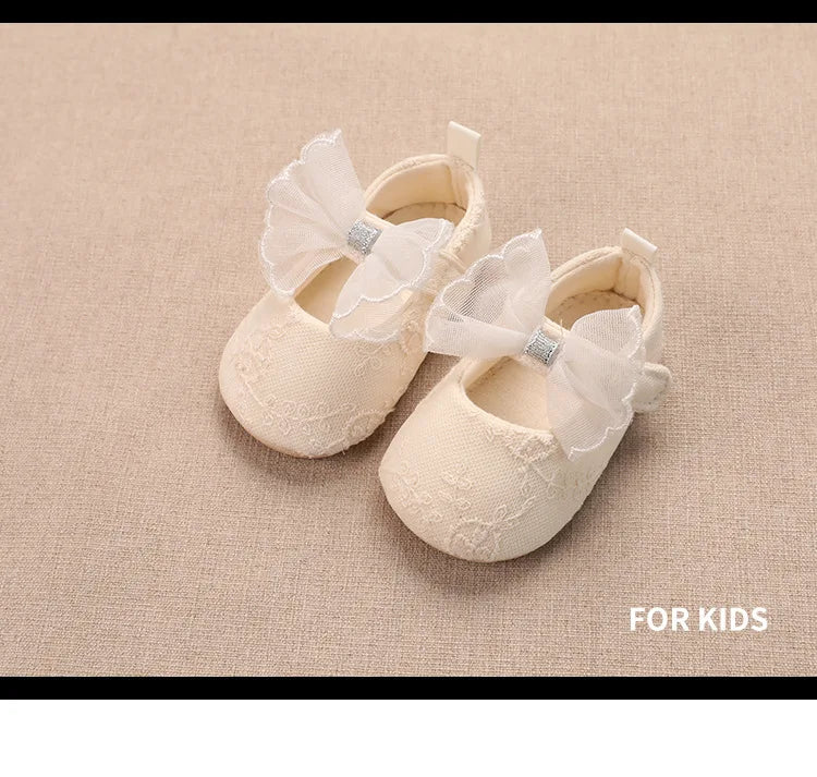 Baby Girls Shoes Toddler First Walkers Soft Non-Slip Sole Floor Princess Bow Newborn Shoes For Baby Girls For 0-18Months