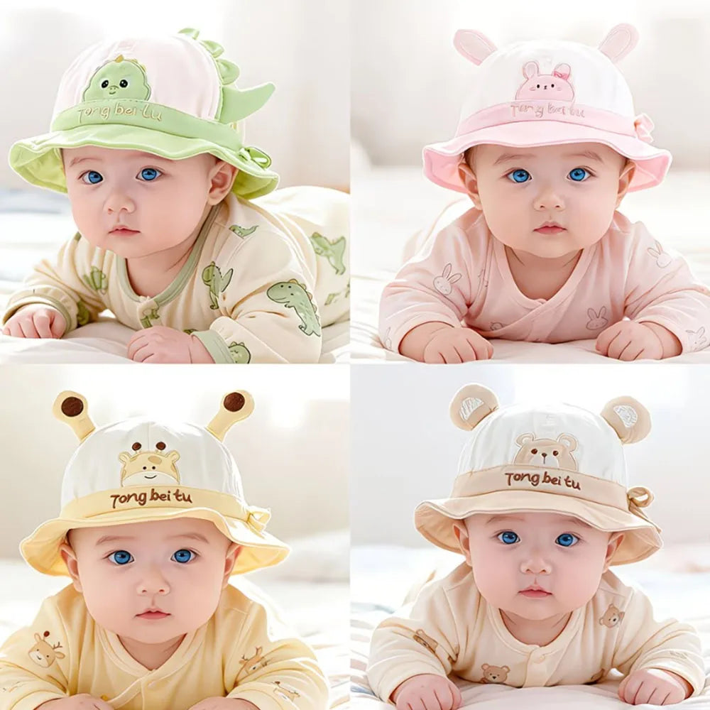 Baby Cartoon Embroidered Bucket Hat, Unisex for Spring/Autumn, Suitable as a Gift, for Outings, Fits Babies 8-24 Months