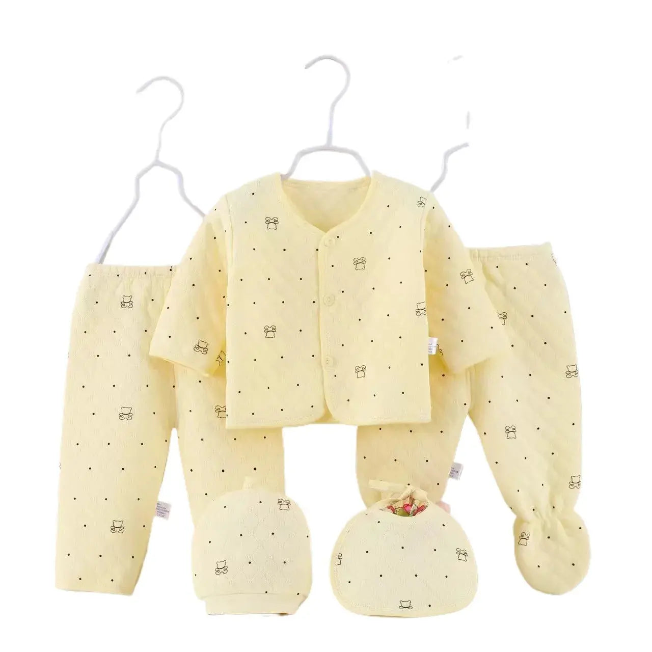 Baby Stepp-Bekleidungsset aus Baumwolle Warme Kleidung für Säuglinge Neugeborenen-Schlafanzug mit Mütze & Lätzchen 5-teiliger Anzug