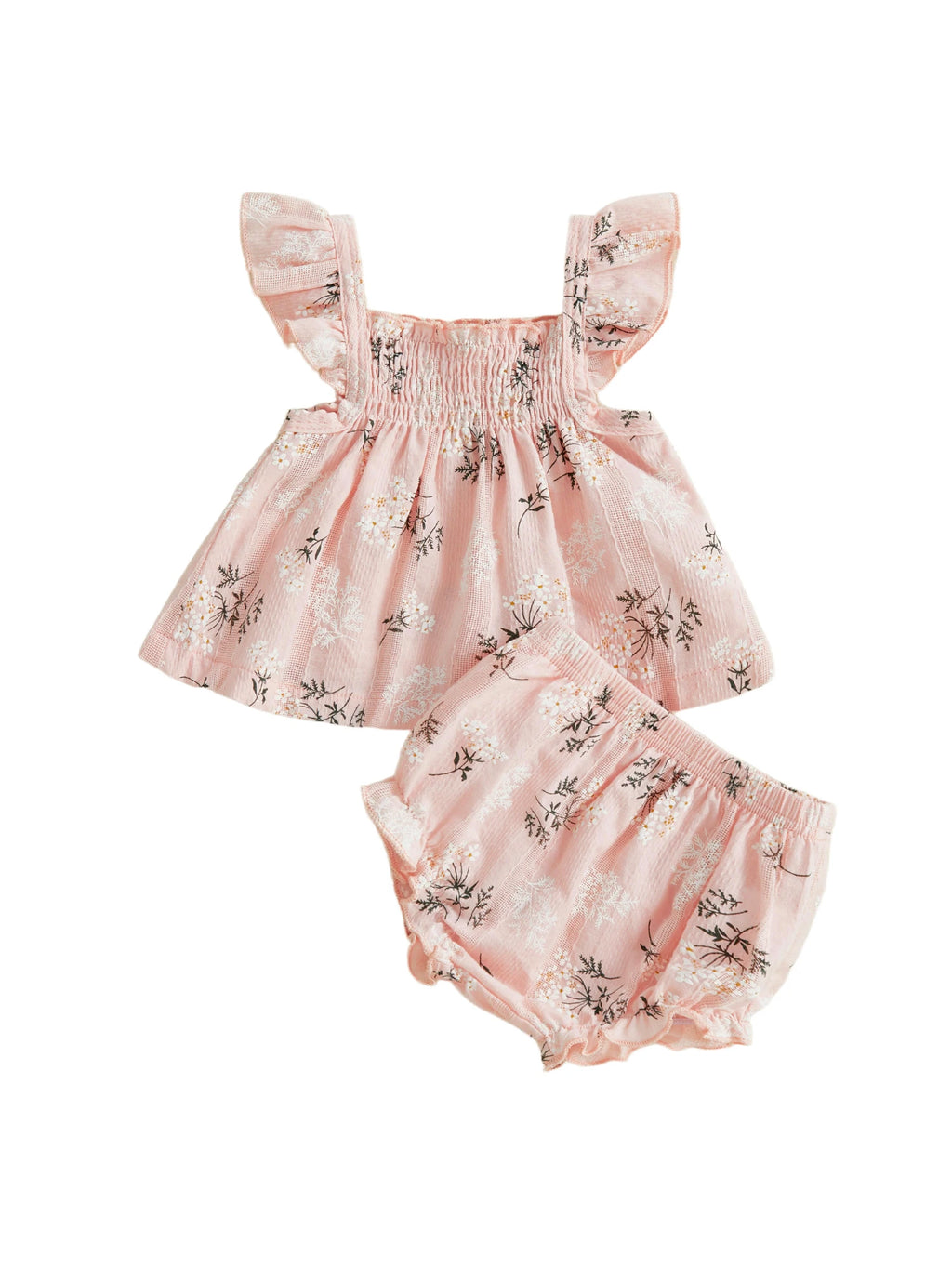 Toddler Girl Floral Print Flutter Sleeve Top and Shorts Set for Summer Cute 2 Piece Outfit for Casual Wear
