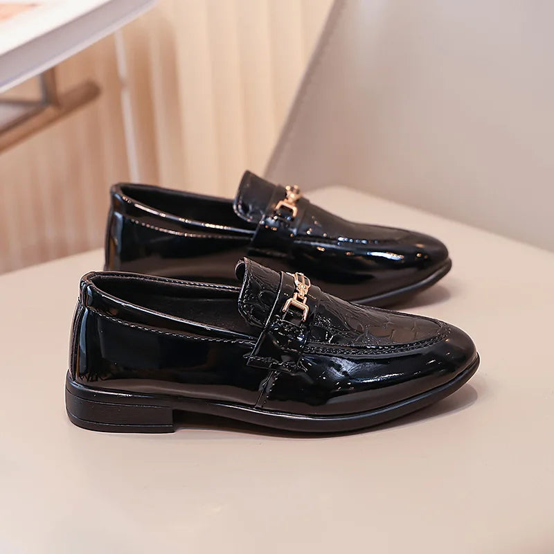 Children Leather Shoes Boys Formal Shoes Black Classic Point Toes Soft Bottom 2025 Spring Autumn British Style Kids Flat Shoes