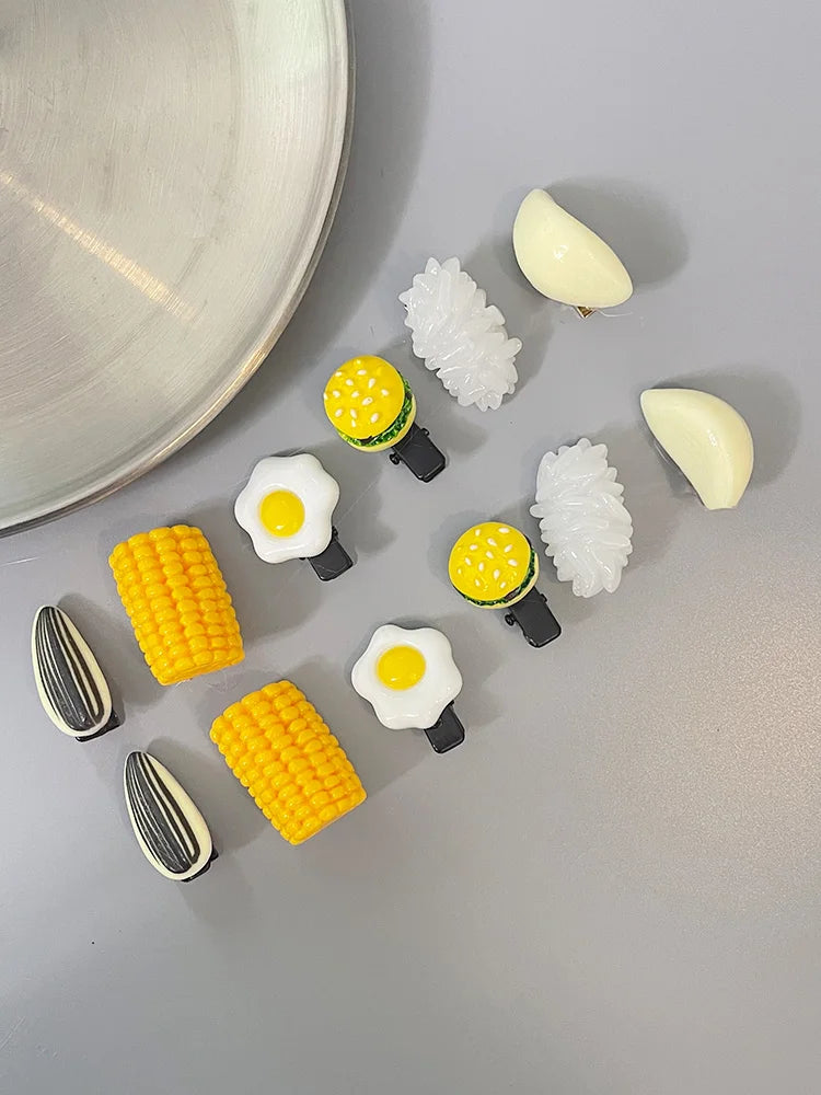 Divertida horquilla de novedad para el pelo de bebé, accesorios de pelo, simulación de comida, semillas de girasol, pinzas de huevo para el pelo, ganchos para el pelo de niña, clips.