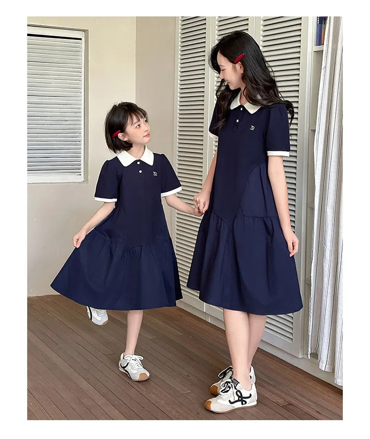 Summer Family Matching Polo Dress for Mother and Daughter Look Casual Clothes Mom and Me Matching Outfits Women Girl Dresses