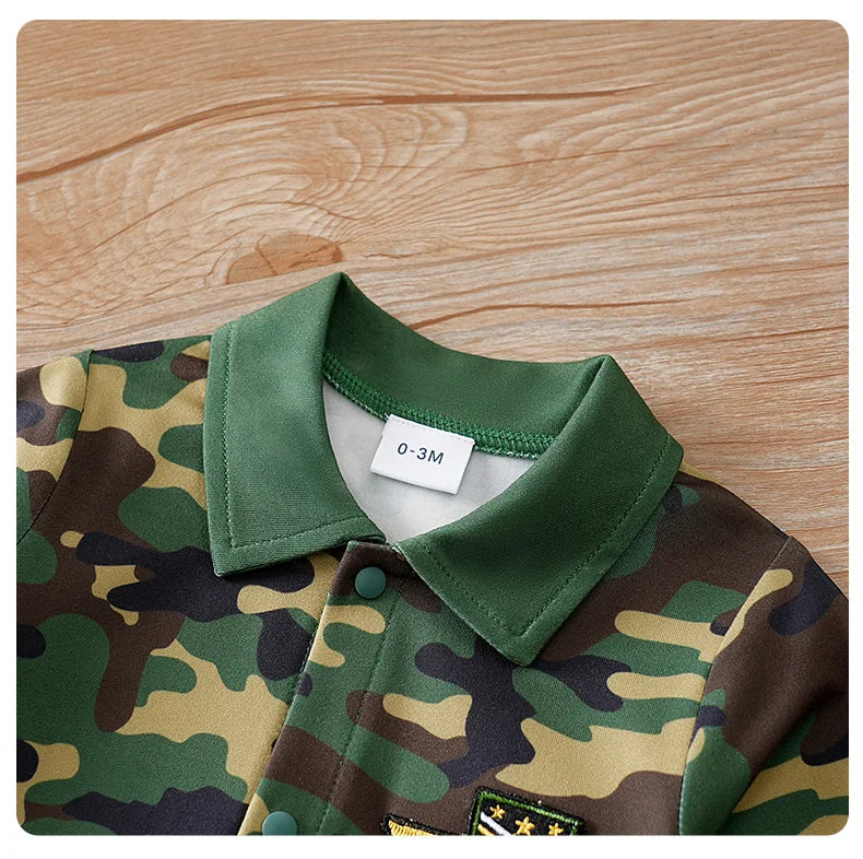 Newborn Clothes Cool Camouflage Badge Comfortable And Soft 0-18 Boys And Girls Spring And Autumn Long Sleeved Baby Jumpsuit