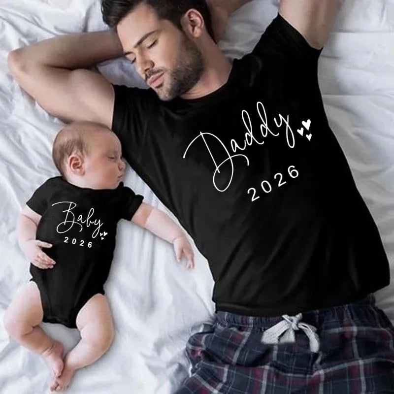 New Daddy Mommy Brother Sister Baby 2026 Family Matching Outfits Father Daughter Son Clothes Look T-shirt Dad and Me Baby Shirts