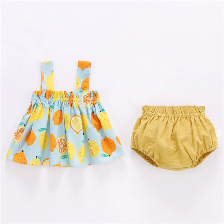 Sommer Neugeborenen Baby Kleidung für Mädchen Jungen Set Druck Dünnes Mini-Kleid und PP Shorts 2-teiliges Set Säuglings-Baby-Kleidung Outfit 6-24M
