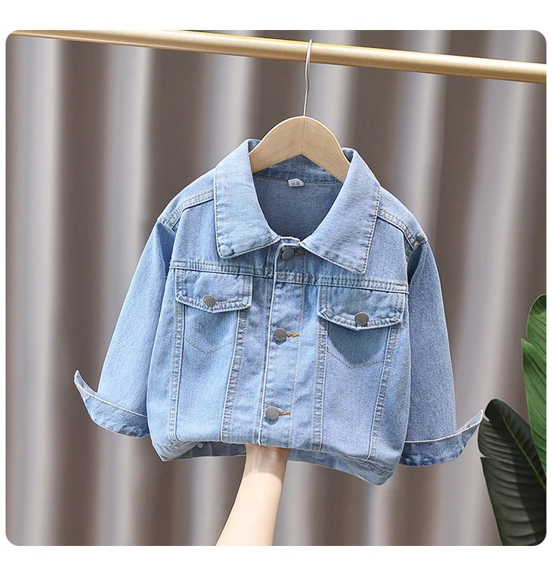 2-9 Years Babi Girls Denim Jacket New Fashion Baby Kids Jean Coats For Girls Cute Lace Bow Design Children Outerwear Clothing
