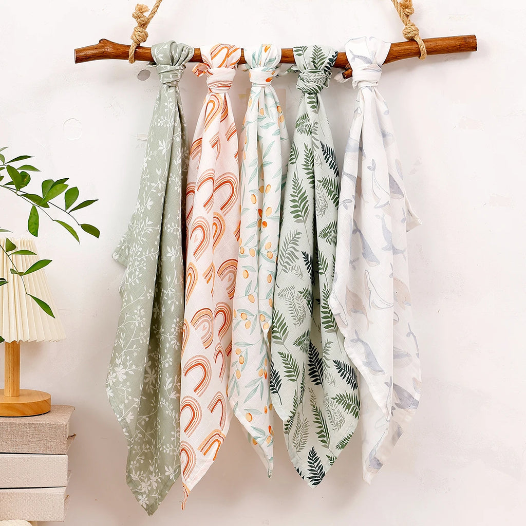 Kangobaby #My Soft Life# New 5pcs Pack Multi-Functional Bamboo Cotton Newborn Muslin Bib Antibacterial Baby Burp Cloth Set