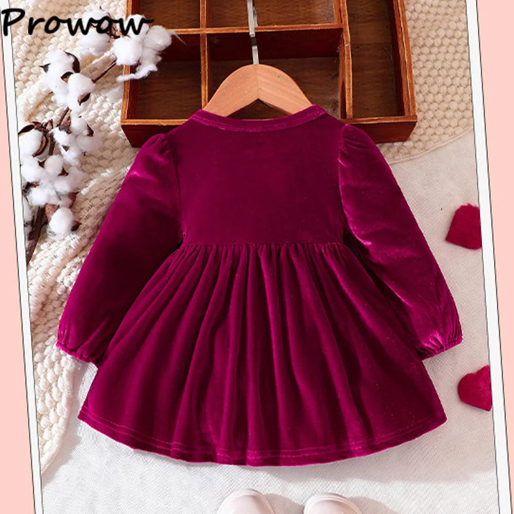 Prowow Baby Velvet Dresses New Year Long Sleeve Front Bow Purple Dress For Newborns Toddler Girls Christmas Costume 2026