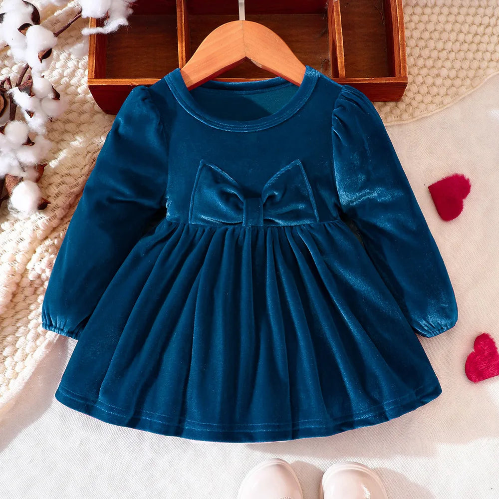 Prowow Baby Velvet Dresses New Year Long Sleeve Front Bow Purple Dress For Newborns Toddler Girls Christmas Costume 2026