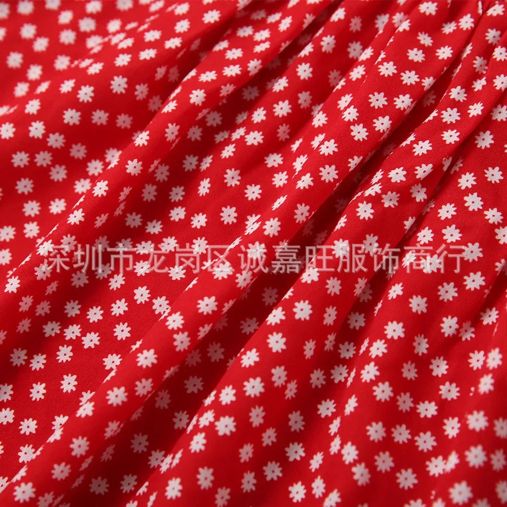 V-Neck Mother Daughter Dresses Family Set Flower Mommy and Me Matching Clothes Fashion Woman Girls Sleeveless Dress Outfits 2025