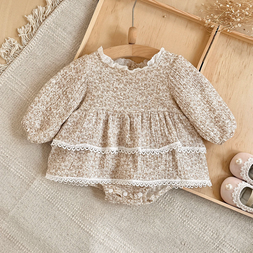 Summer Baby Girl Clothes Full Sleeve Lace Flower Girls Dress Cotton Baby Romper Princess Dress Suitable for babies aged 0-18M