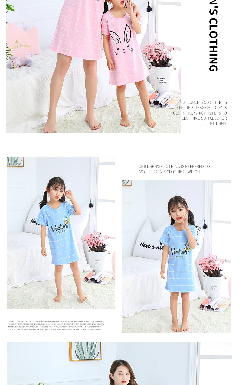 Summer Mom Daughter Night Dress Family Pajamas Sleepwear Kids Girl Nightgown Pajamas for Teen Girls Kids Pajamas Dress