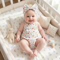 Fashion Sweet Baby Girls Bodysuits with Headband Floral Cute Infants Clothings Onesies