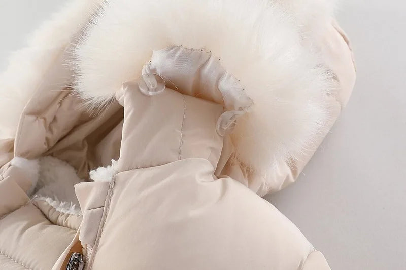 Winter Newborn Baby Girl Clothes Thicken Baby Romper With Gloves Warm Baby Jumpsuit Hooded Plus Velvet Children's Clothing 0-18M