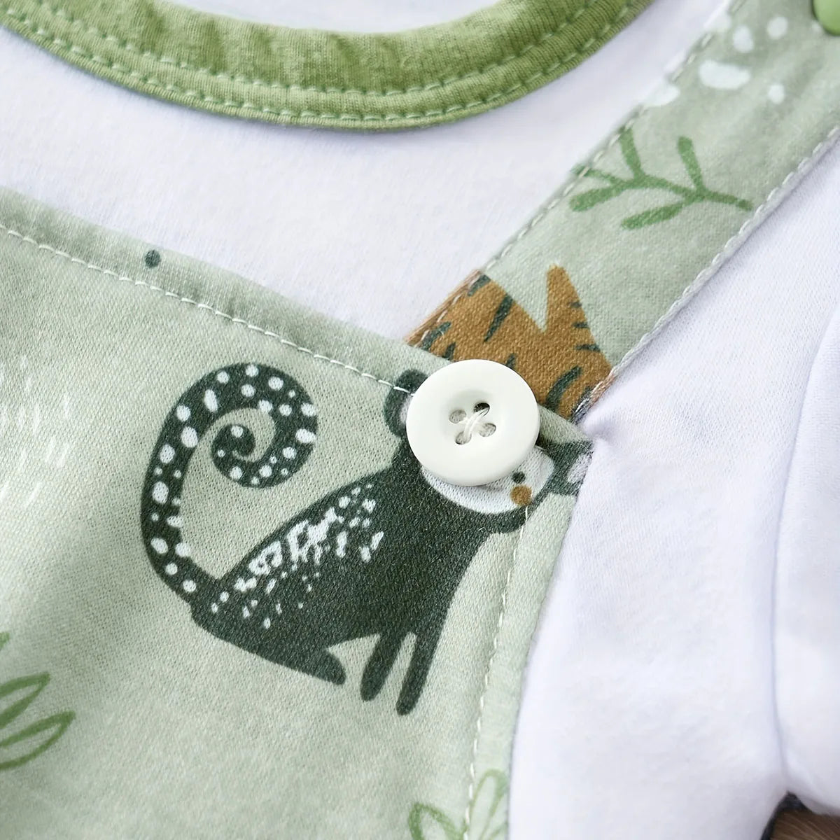 IURNXB Bezaubernder Strampler mit Zootier-Print für Jungen, Neugeborene, Baby, Faux-Zweiteiler, Body mit kurzen Ärmeln, Freizeitkleidung
