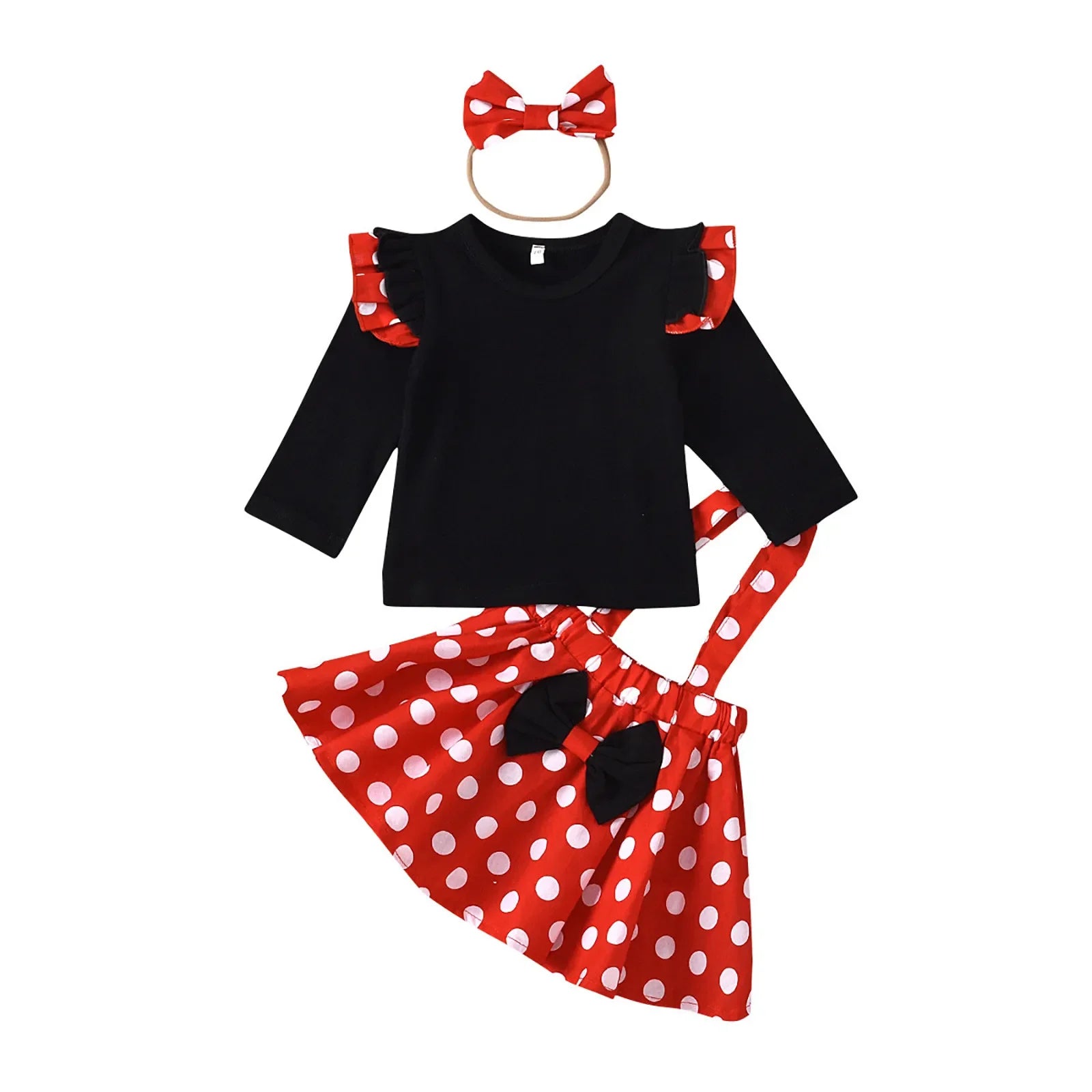 Conjunto de ropa para niños de 1 a 5 años, ropa de bebé, conjunto de ropa para niñas, traje de cumpleaños de verano, top de puntos, falda, disfraz de Minnie con diadema