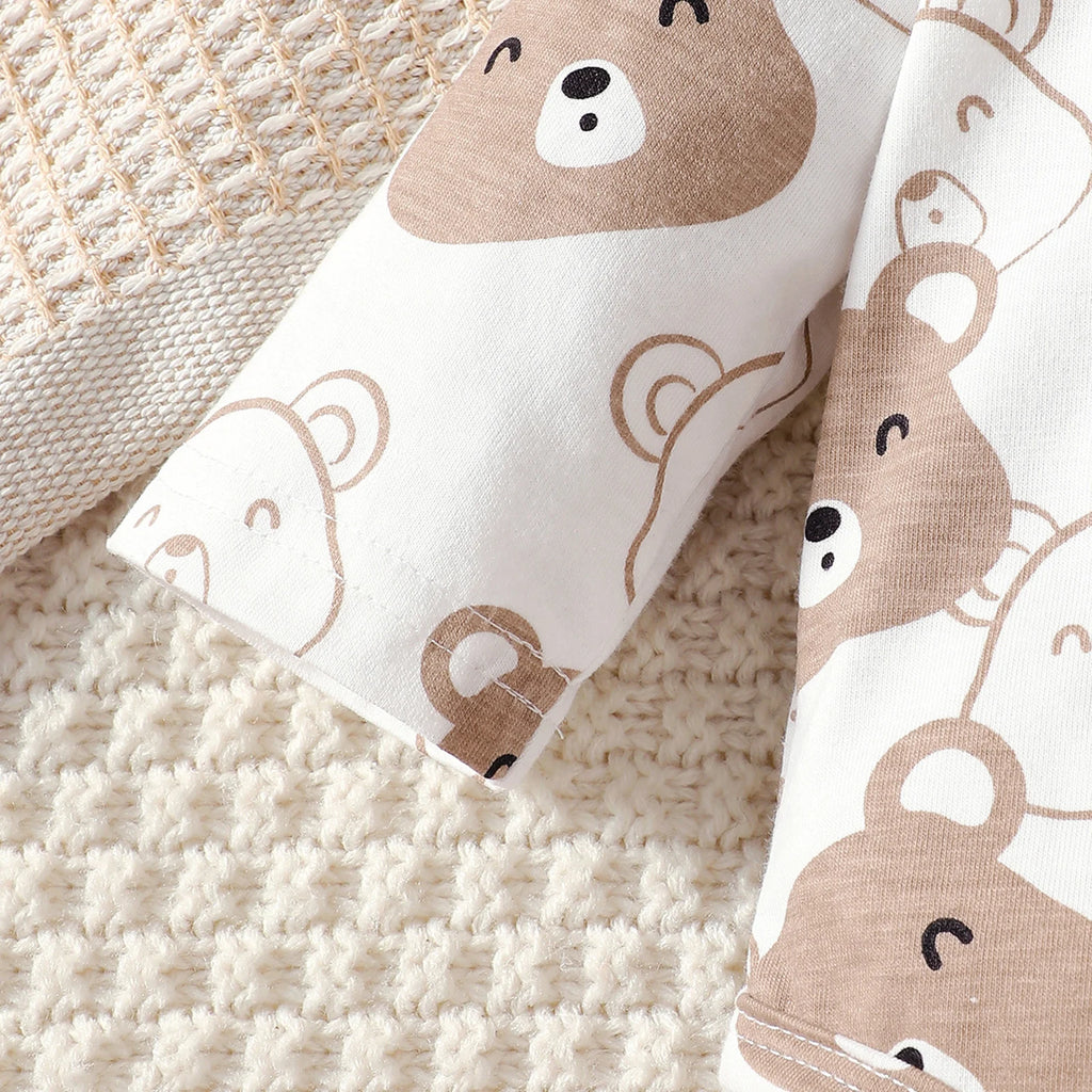 Newborn 4pcs Baby boy Bear printed Bodysuit+Pants+Hat+Socks Set Suitable for Babies 0-9 Months Spring Autumn Fashionable Set