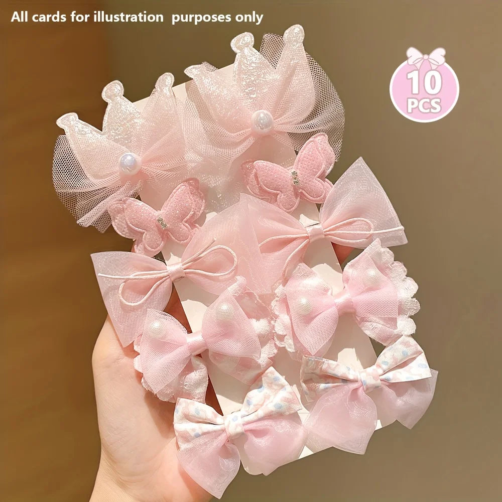 10 Stück süße rosa Haarnadeln, niedliche und vielseitige Kronen-Schleifen-Pony-Haarspangen, Kinder-Baby-Haarschmuck-Set für Mädchen