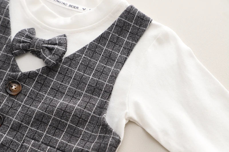 Children Clothing Spring Autumn Baby Boys Wear Infant Lapel Plaid T-Shirt Pants 3pcs/sets Toddler Casual Suit 0-5 Years