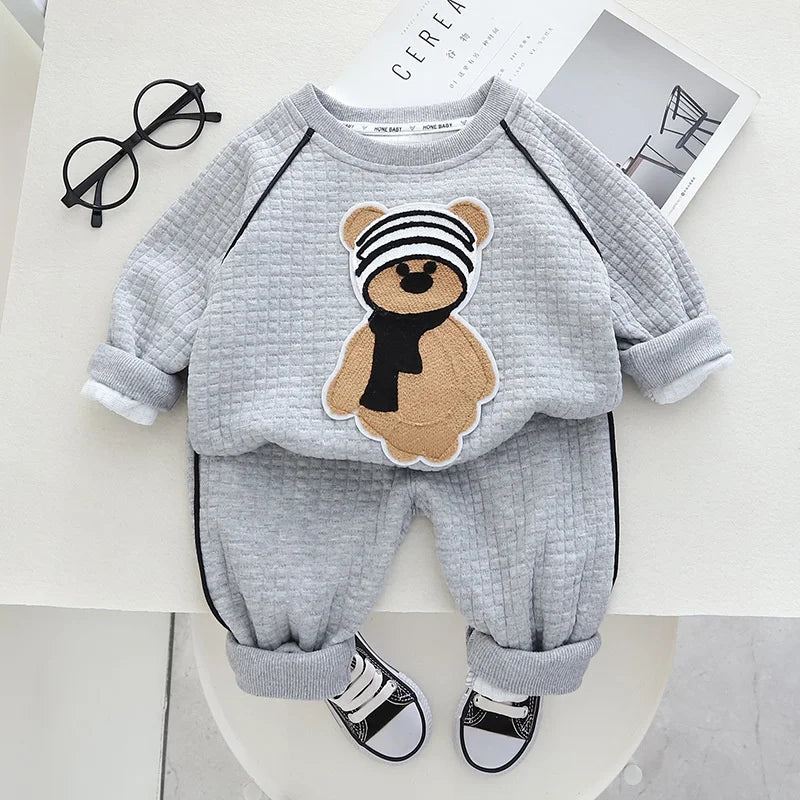 Conjuntos de ropa para niños, moda infantil, camiseta con oso de dibujos animados, chaleco, abrigo y pantalón, traje de 2 piezas, conjuntos deportivos para niños de 1 a 4 años