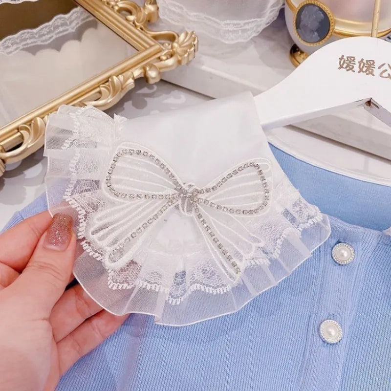 Fashion Baby Girl Princess Clothes Set Bow Lace Sweatshirt Sequins Skirt Child Clothing Suit Party Birthday Baby Clothes 3-14Y