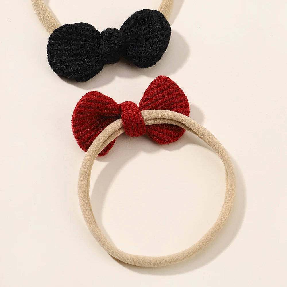 5Pcs/Set Elastic Baby Headband Solid Corduroy Ribbon Bow Headscarf Hairband Newborn Cute Knitted Headband Babe Hair Accessories