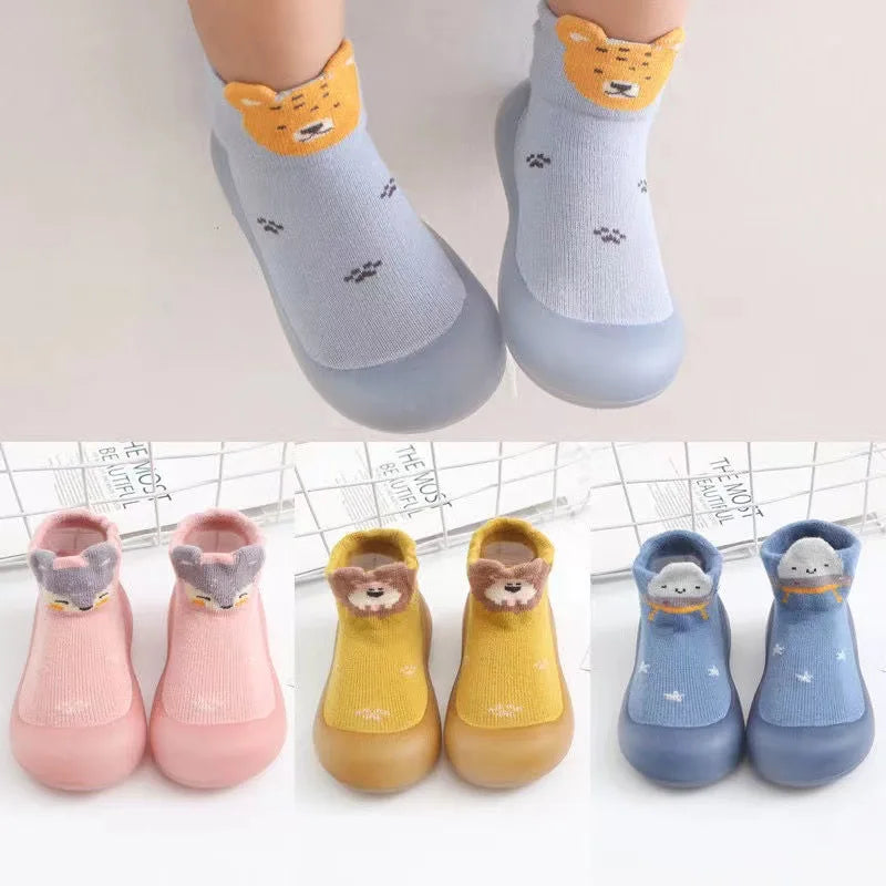 Zapatos de Bebé Calcetines Antideslizantes Dibujos Animados Zorro Zapatos Bebé Niñas Primeros Pasos Niño Suela Blanda Goma Exterior Zapatos de Piel Rosa para Niños Pequeños