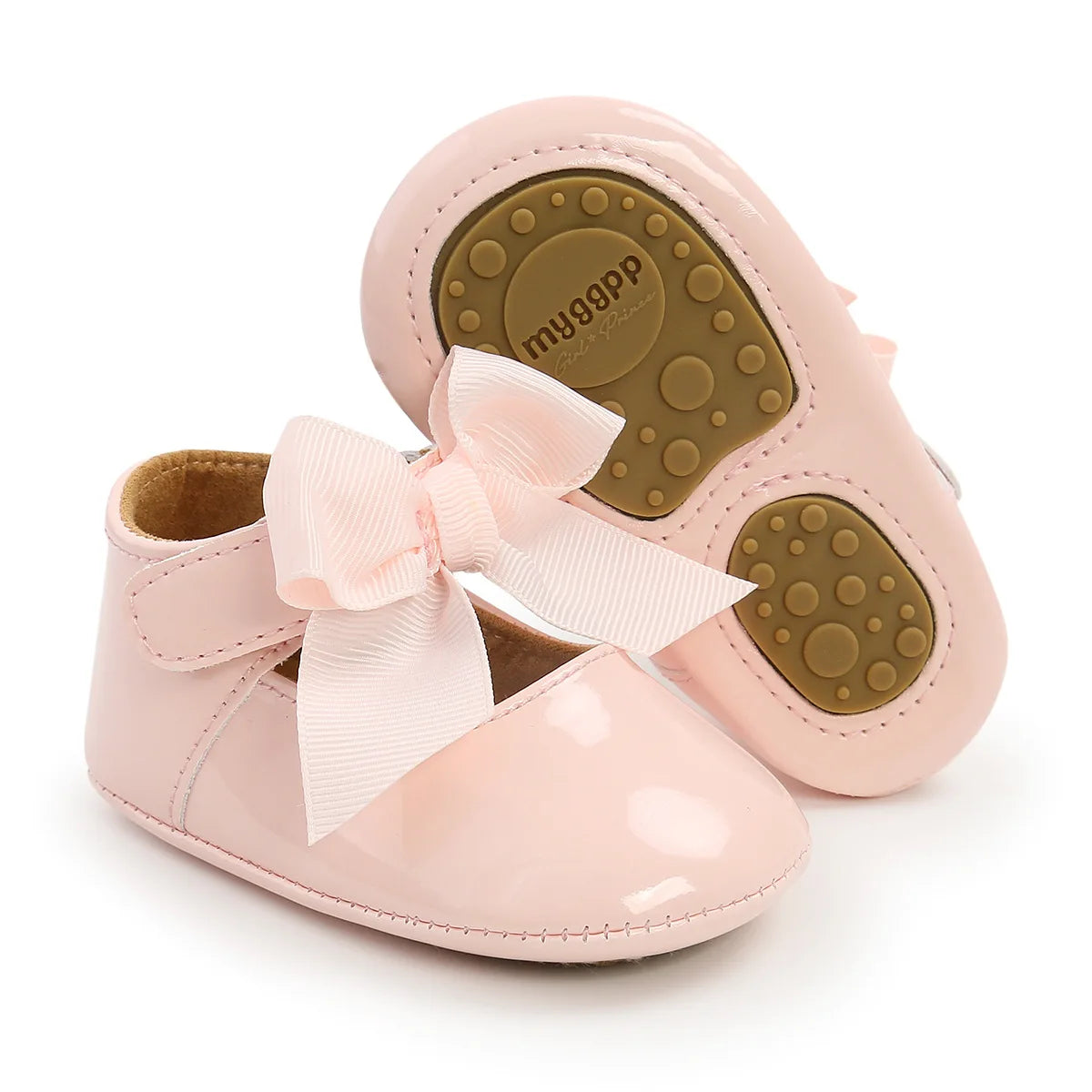Bailarinas con nudo de lazo para bebé, suela de goma antideslizante, zapatos de PU para primeros pasos, zapatos de vestir para cuna de bebé