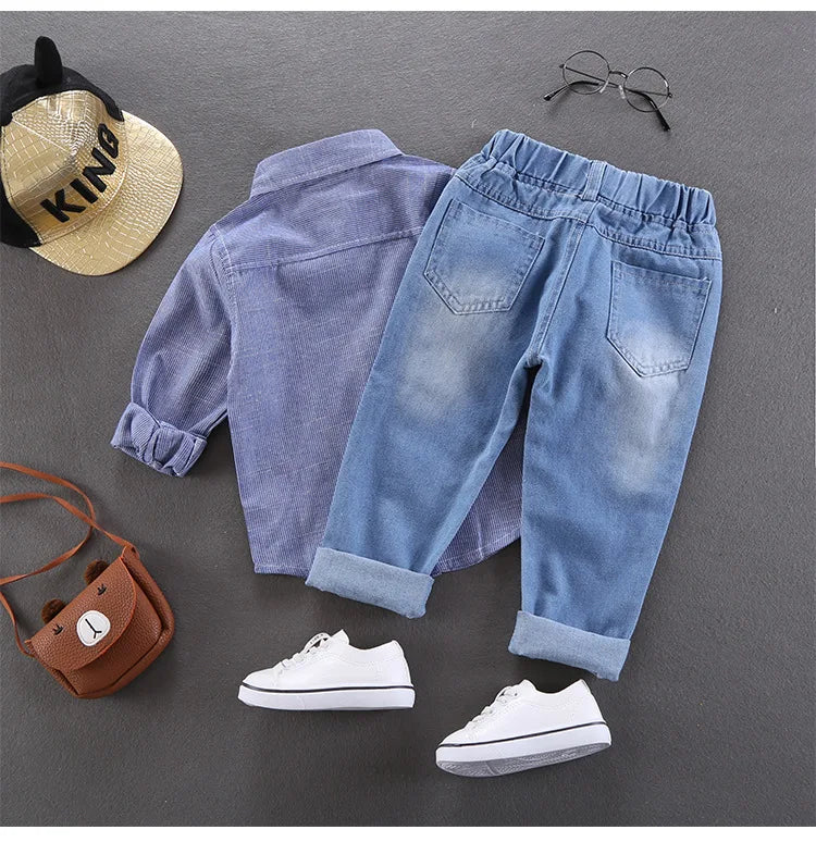 Jeans de niños de primavera otoño, pantalones vaqueros elásticos de algodón con estampado empalmado, pantalones de mezclilla coreanos para adolescentes, ropa infantil