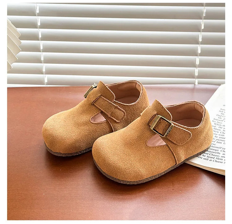Baby Single Leather Shoes Boys Girls Candy Color Spring Flats Children Metal Buckle Design Genuine Leather Flats For School