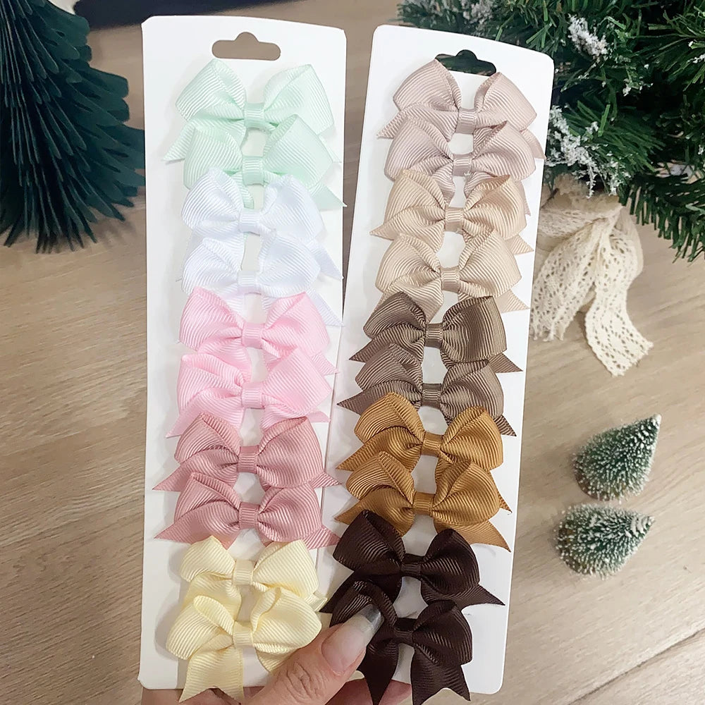 10 Stück/Set einfarbige Kinderhaarschleifen Haarklammern für Baby Mädchen handgefertigte Bandschleifen Haarnadeln Haarspangen Neujahr Haaraccessoires