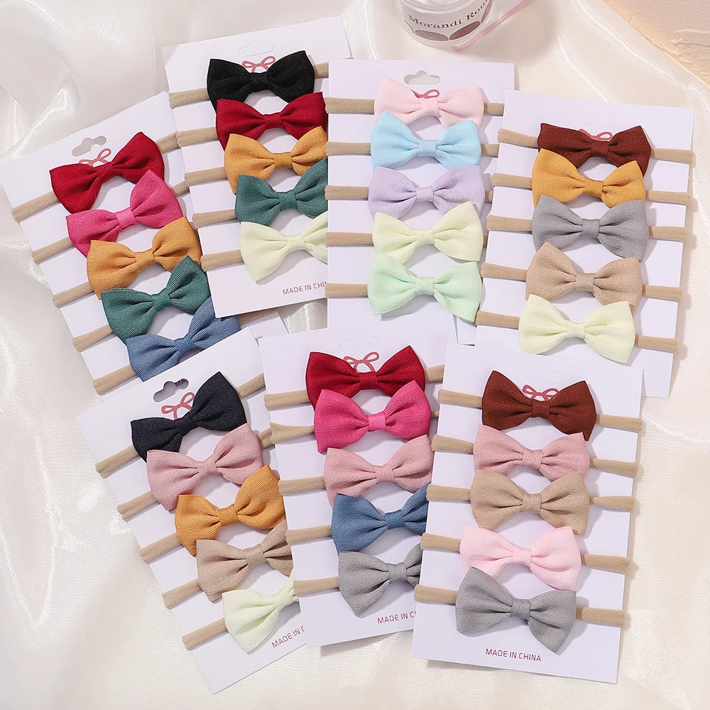 5Pcs/Set Elastic Baby Headband Solid Corduroy Ribbon Bow Headscarf Hairband Newborn Cute Knitted Headband Babe Hair Accessories