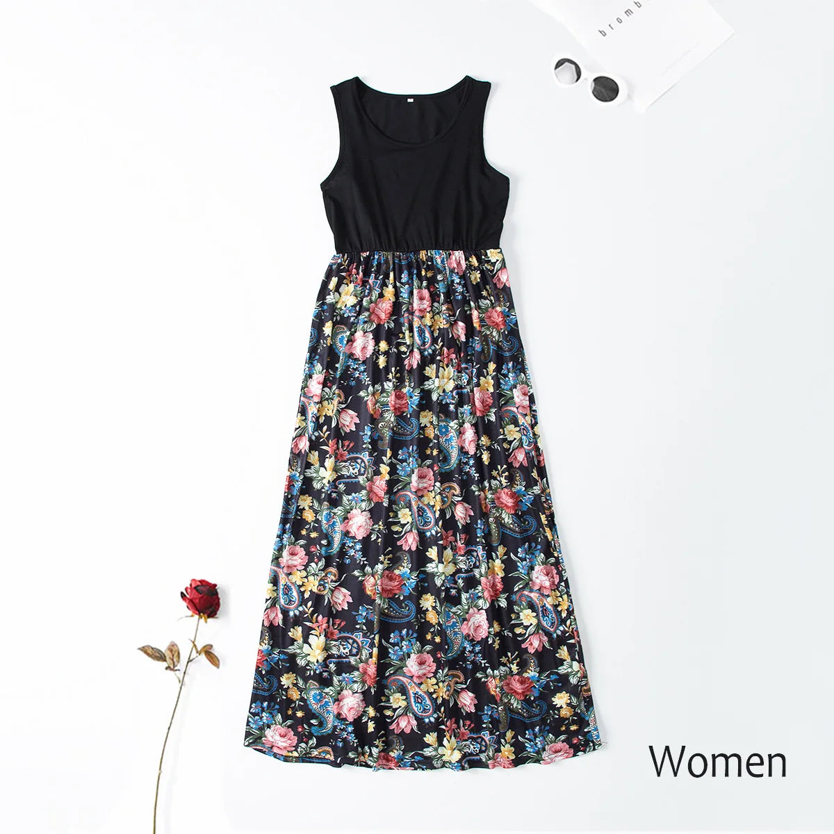 New Mother Daughter Summer Dresses Sleeveless Flower Patchwork Sundress Mom Mommy and Me Maxi Dress Family Matching Outfits