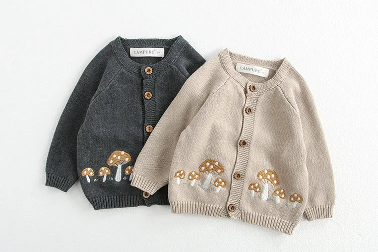 Baby Girl Clothing Cotton Knit Mushroom Embroidered Onesie Bodysuit and Beanie 0-3Y Baby Boy Clothes Cardigan Casual Outfit