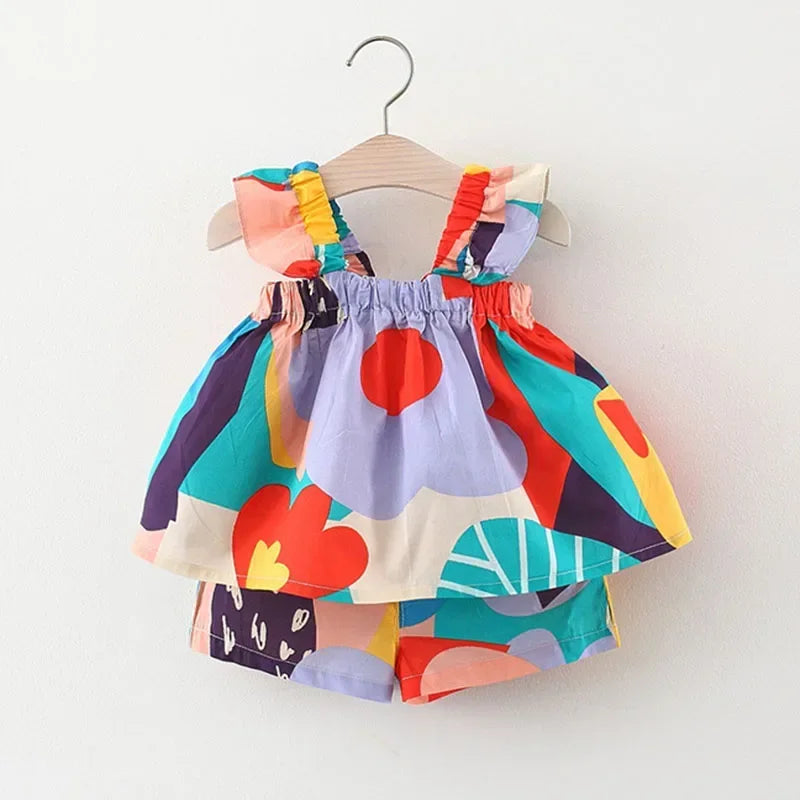 Sommer Baby Mädchen Bekleidungssets Träger-Top Farbpassende Blumenweste + Kinder Freizeit Hose Kleinkind Kleidung Anzug