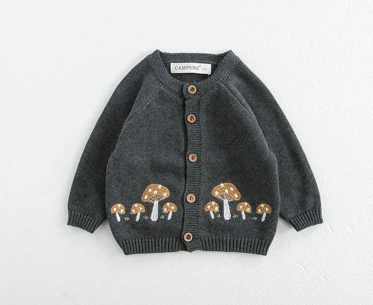 Baby Girl Clothing Cotton Knit Mushroom Embroidered Onesie Bodysuit and Beanie 0-3Y Baby Boy Clothes Cardigan Casual Outfit