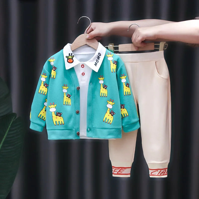 Toddler Baby Boys girl Clothes Set spring autumn corduroy Cartoon Clothing Sets Boys Hoodies Jacket And Pants Kids Suit 0-5Y