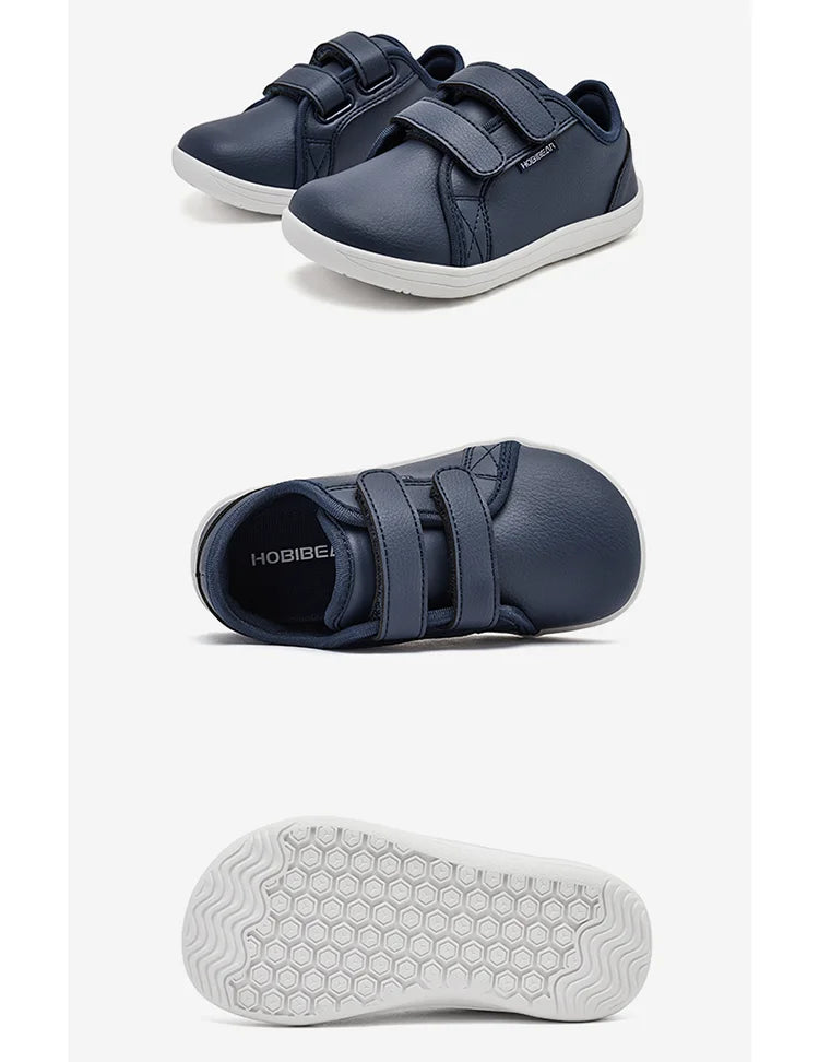 HOBIBEAR Kids Barefoot Shoes Little/Big/Kid Wide Toe Minimalist Sneakers Lightweight Hook Loop Artificial Leather Shoes